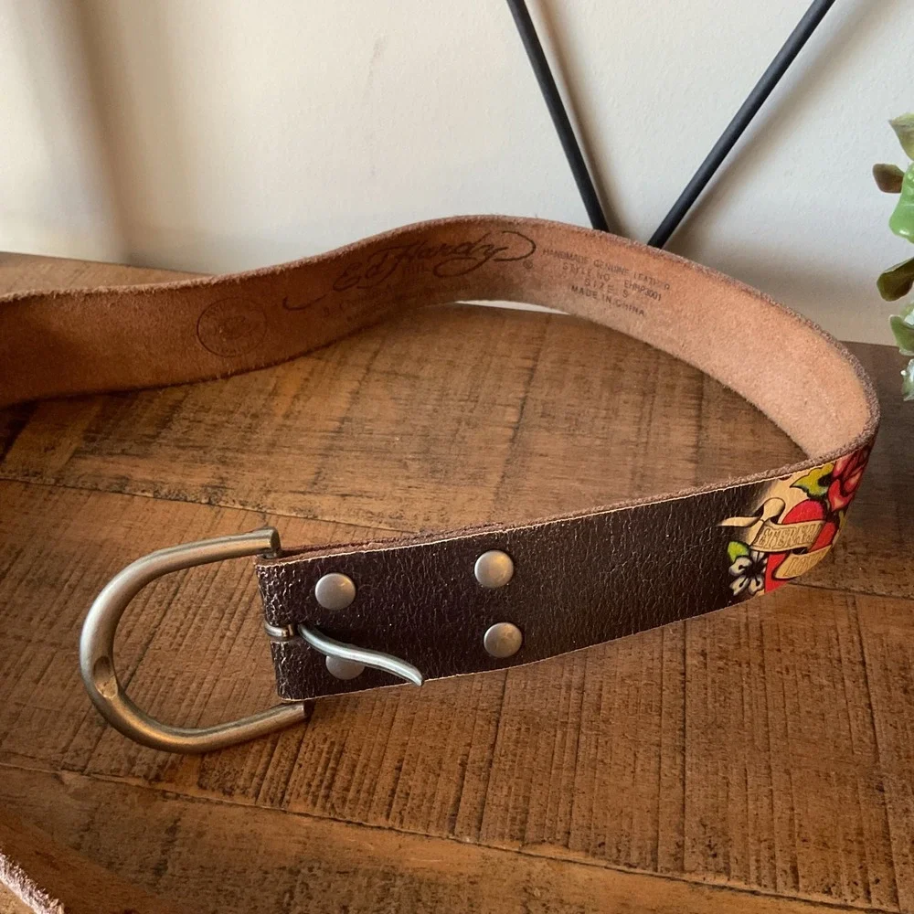 Ed Hardy Eternal Love Leather Tattoo Art Belt Women S Rose Y2K Retro Grunge VTG